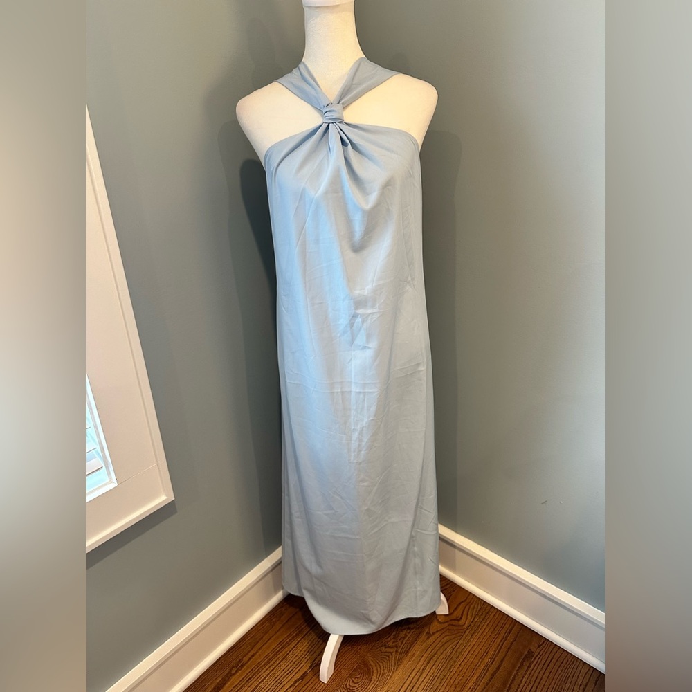 Light Blue Twist Halter Maxi Dress - Picture 2 of 7